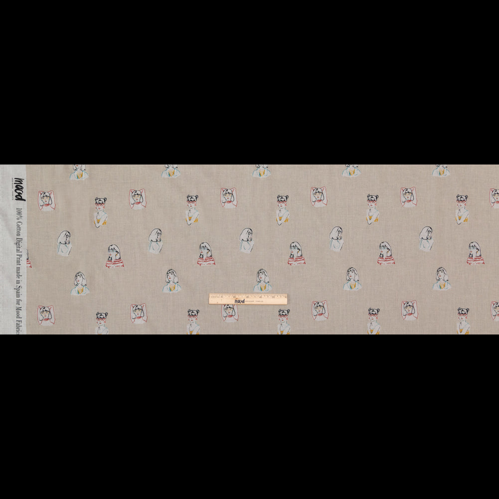 Cotton Voile - Beige Faces - Run the World Print - Mood Exclusive Harvest Collection