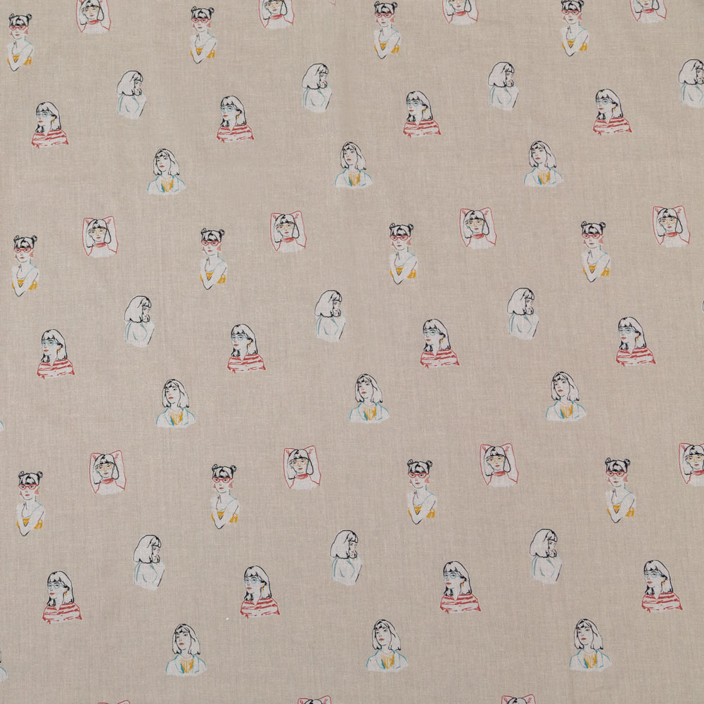 Cotton Voile - Beige Faces - Run the World Print - Mood Exclusive Harvest Collection