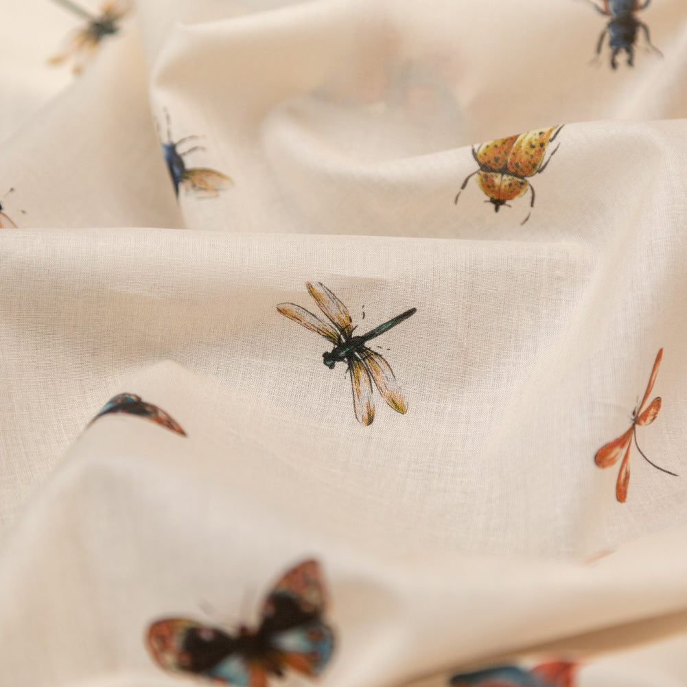 Cotton Voile - Cream Insects - Butterfly Effect Print - Mood Exclusive Harvest Collection