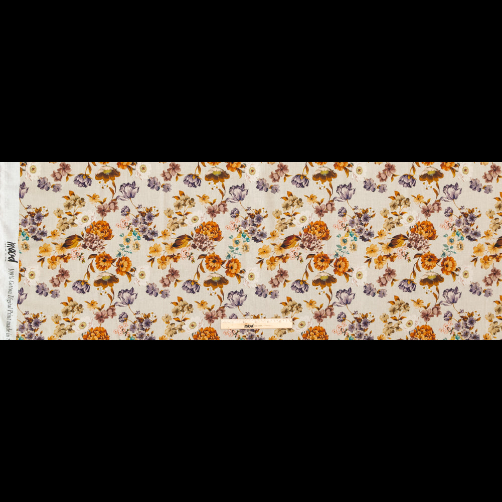 Cotton Voile - Cream and Rust Floral - August Rush Print - Mood Exclusive Harvest Collection