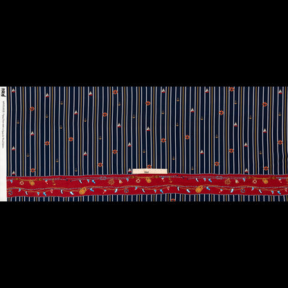 Panel de crepé de poliéster elástico - Tesoros náuticos y rayas - Estampado de veleros - Colección exclusiva St. Tropez de Mood