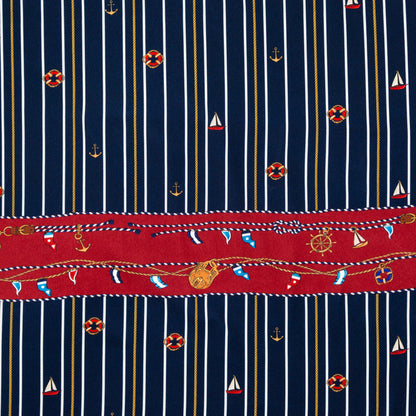 Stretch Polyester Crepe Panel - Nautical Treasures and Stripes - Sailboat Treasures Print - Mood Exclusive St. Tropez Collection