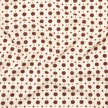 Stretch Polyester Crepe - White and Brown Medallions - Gemstone Carnations Print - Mood Exclusive St. Tropez Collection