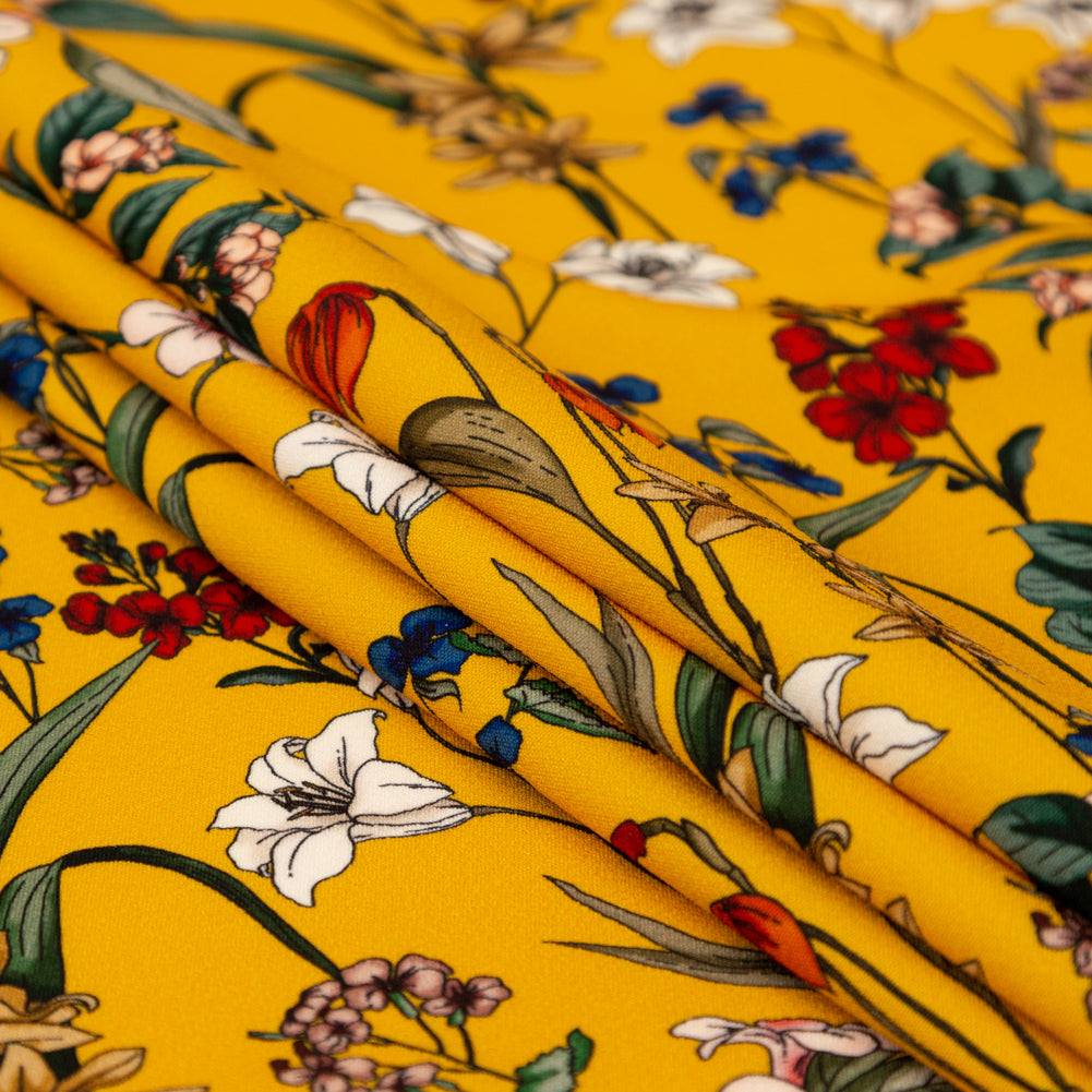 Stretch Polyester Crepe - Yellow Floral - Mediterranean Dreams Print - Mood Exclusive St. Tropez Collection