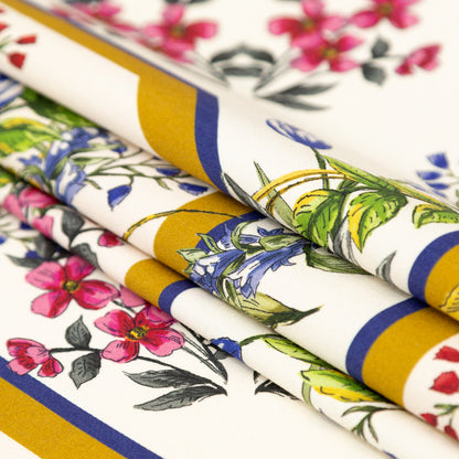 Stretch Cotton Sateen - White and Gold Framed Florals - Parfumerie Gardens Print - Mood Exclusive St. Tropez Collection