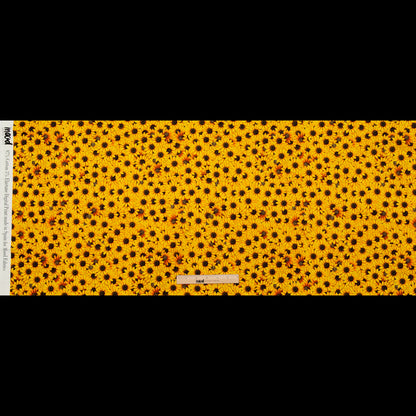 Stretch Cotton Sateen - Yellow and Brown Floral - Population Sunflowers Print - Mood Exclusive St. Tropez Collection