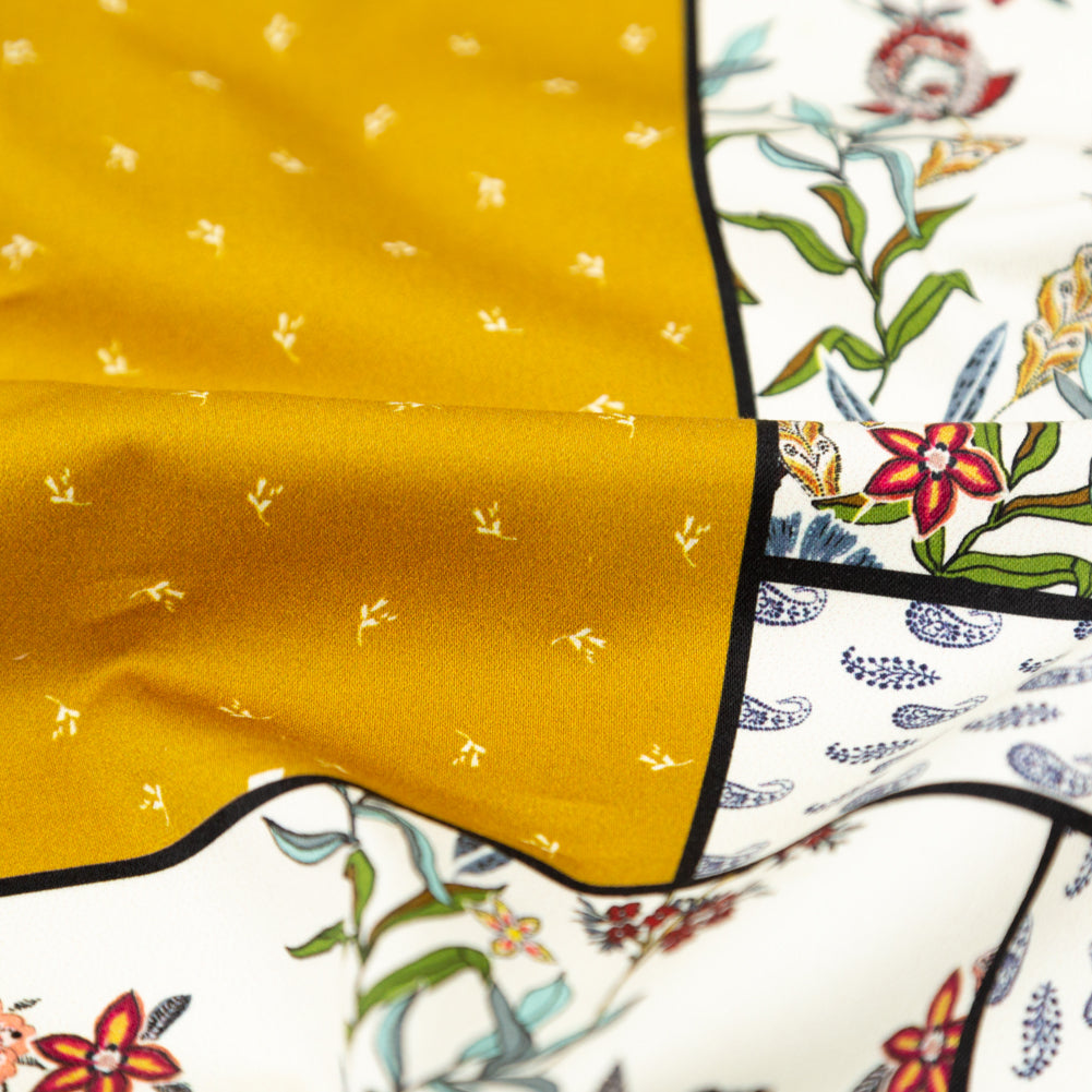 Stretch Cotton Sateen - Yellow and Red Floral Patchwork - Paisley Patches Print - Mood Exclusive St. Tropez Collection - Detail