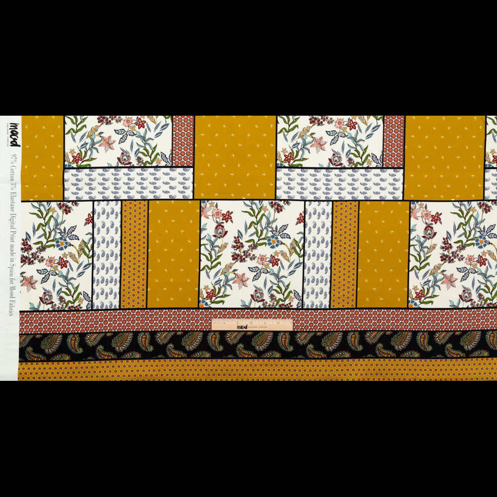 Stretch Cotton Sateen - Yellow and Red Floral Patchwork - Paisley Patches Print - Mood Exclusive St. Tropez Collection - Full