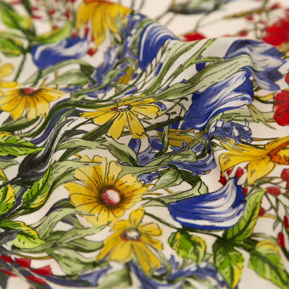 Cotton Voile - White and Gold Framed Florals - Parfumerie Gardens Print - Mood Exclusive St. Tropez Collection