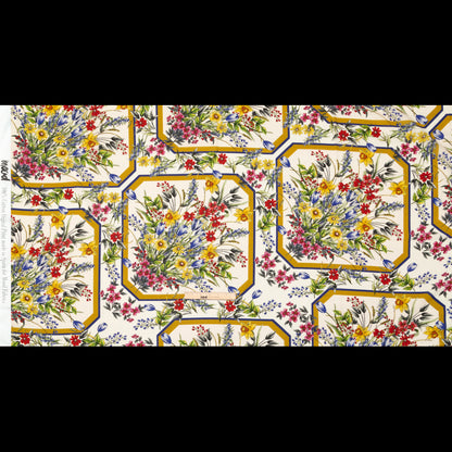 Cotton Voile - White and Gold Framed Florals - Parfumerie Gardens Print - Mood Exclusive St. Tropez Collection