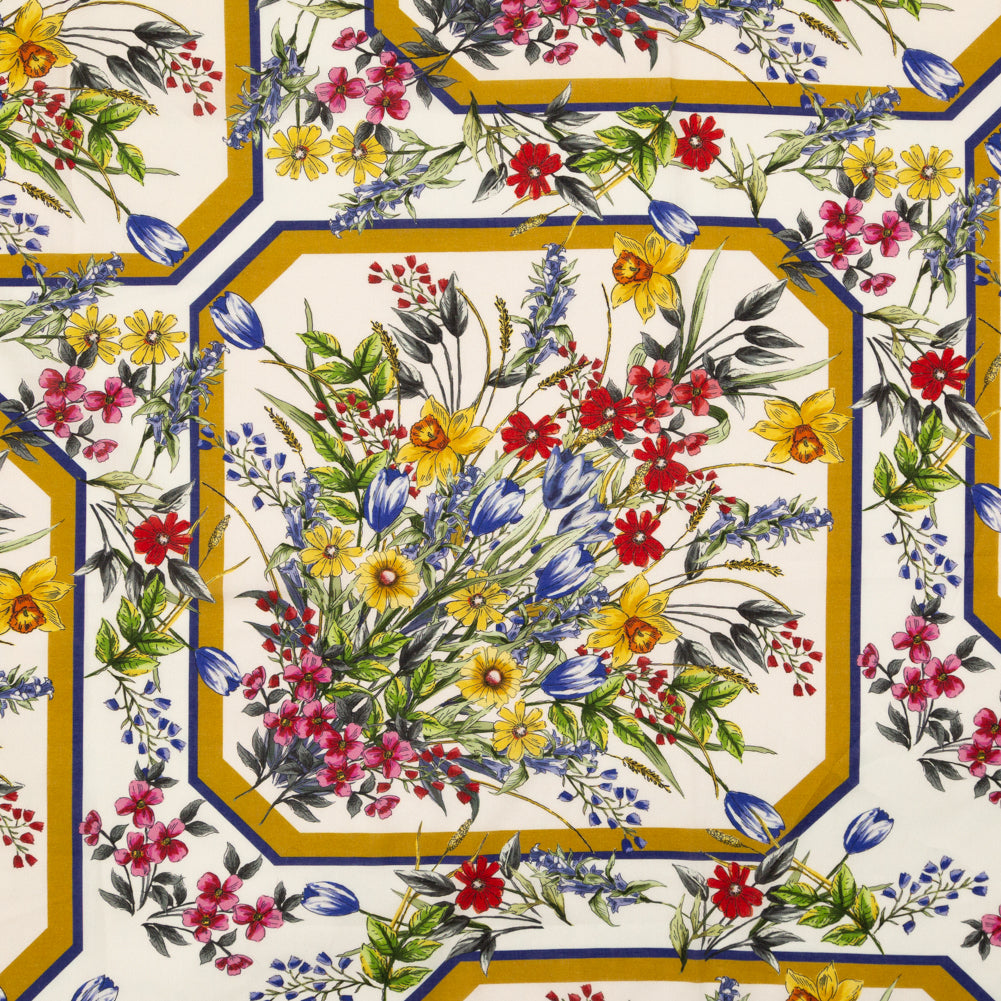 Cotton Voile - White and Gold Framed Florals - Parfumerie Gardens Print - Mood Exclusive St. Tropez Collection