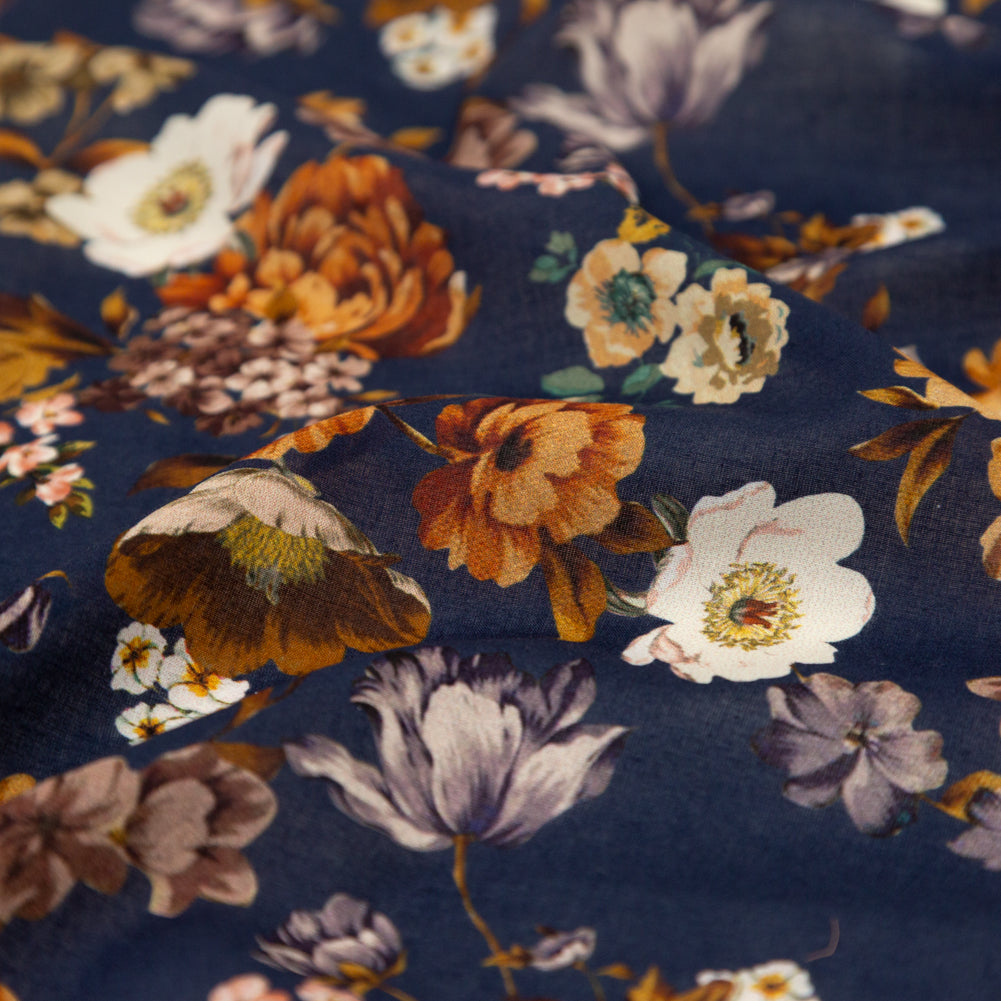 Cotton Voile - Navy and Orange Floral - Floral Dreams Print - Mood Exclusive St. Tropez Collection - Detail