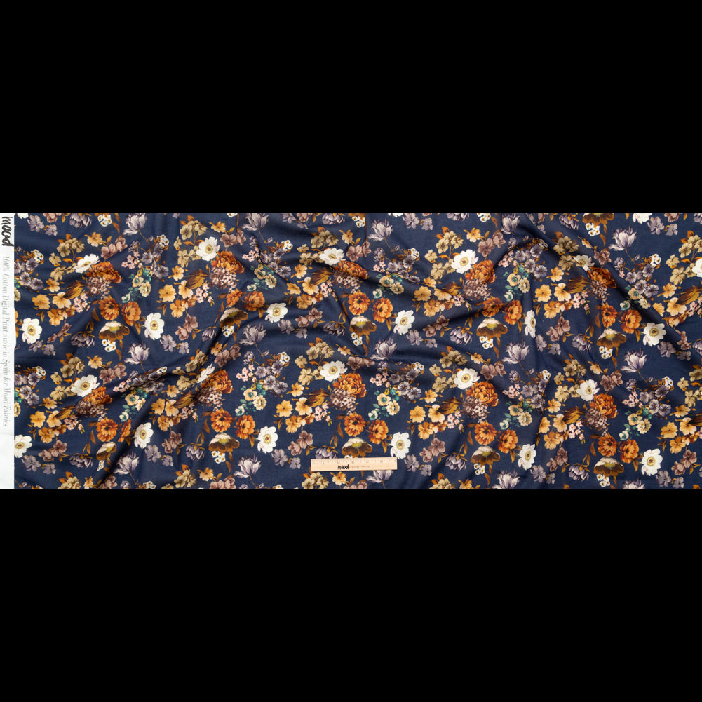 Cotton Voile - Navy and Orange Floral - Floral Dreams Print - Mood Exclusive St. Tropez Collection - Full