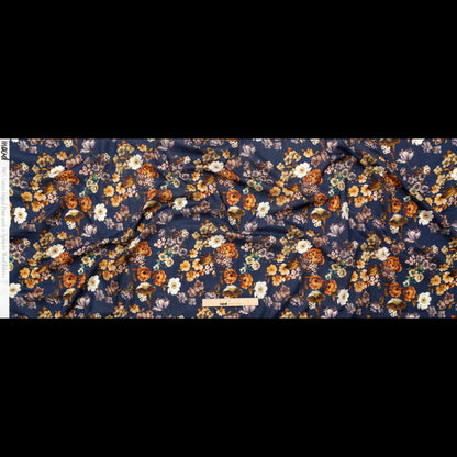 Cotton Voile - Navy and Orange Floral - Floral Dreams Print - Mood Exclusive St. Tropez Collection