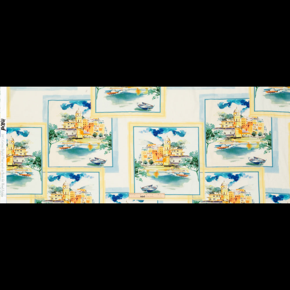 Cotton Voile - Blue and Yellow Waterscapes - Palace Regattas Print - Mood Exclusive St. Tropez Collection