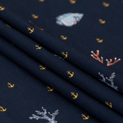 Cotton Voile - Navy Fish and Coral - Seacoral Delights Print - Mood Exclusive St. Tropez Collection