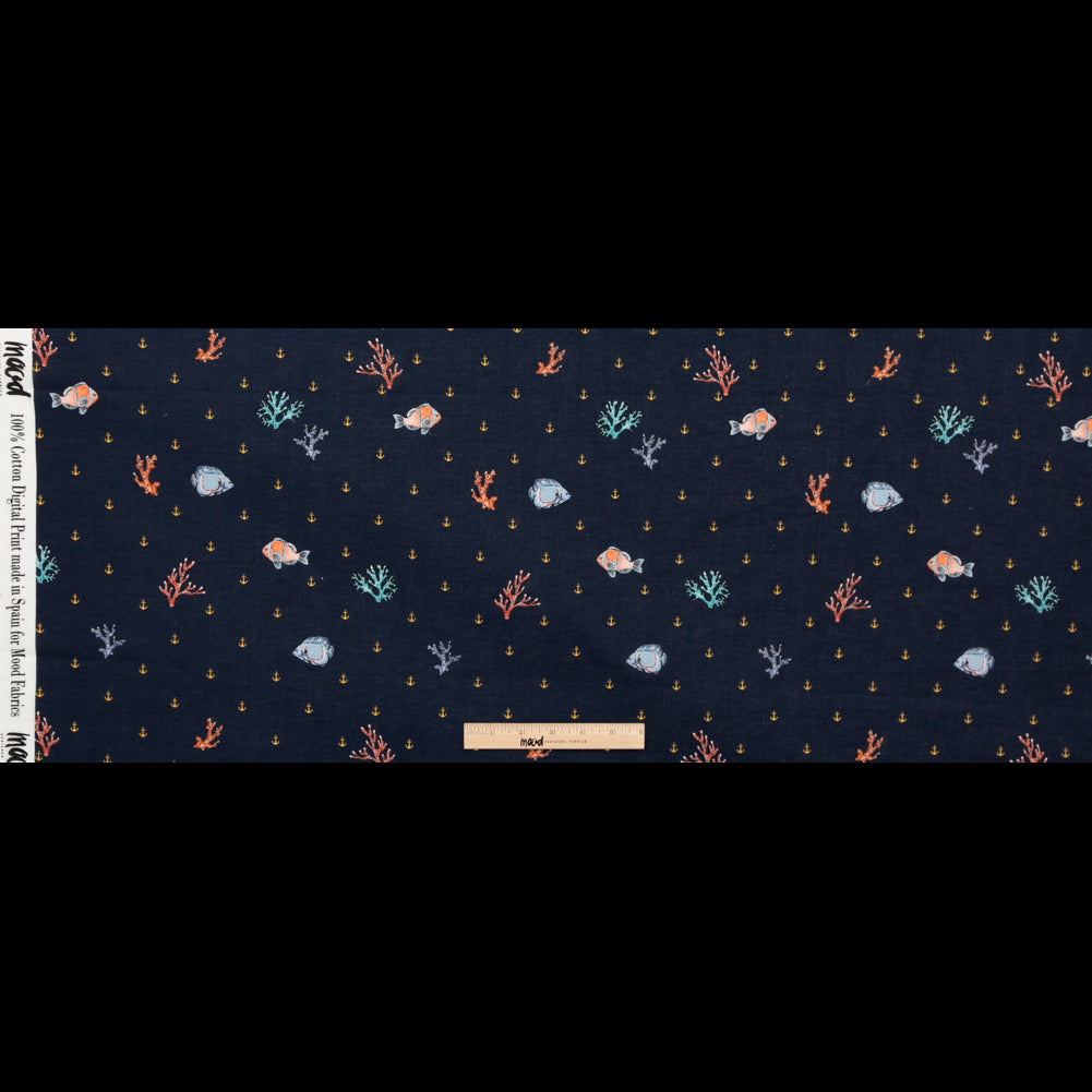 Cotton Voile - Navy Fish and Coral - Seacoral Delights Print - Mood Exclusive St. Tropez Collection