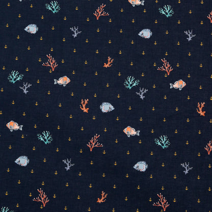 Cotton Voile - Navy Fish and Coral - Seacoral Delights Print - Mood Exclusive St. Tropez Collection