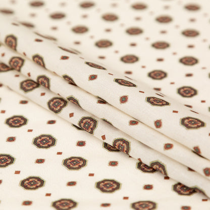Cotton Voile - White and Brown Medallions - Gemstone Carnations Print - Mood Exclusive St. Tropez Collection