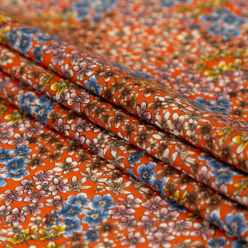 Cotton Voile - Terracotta Floral - Floral Symphonies Print - Mood Exclusive St. Tropez Collection