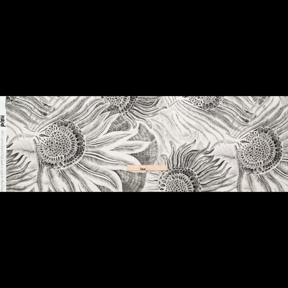 Cotton Voile - Black and White Sunflowers - Mood Exclusive Floral Hideaways Print