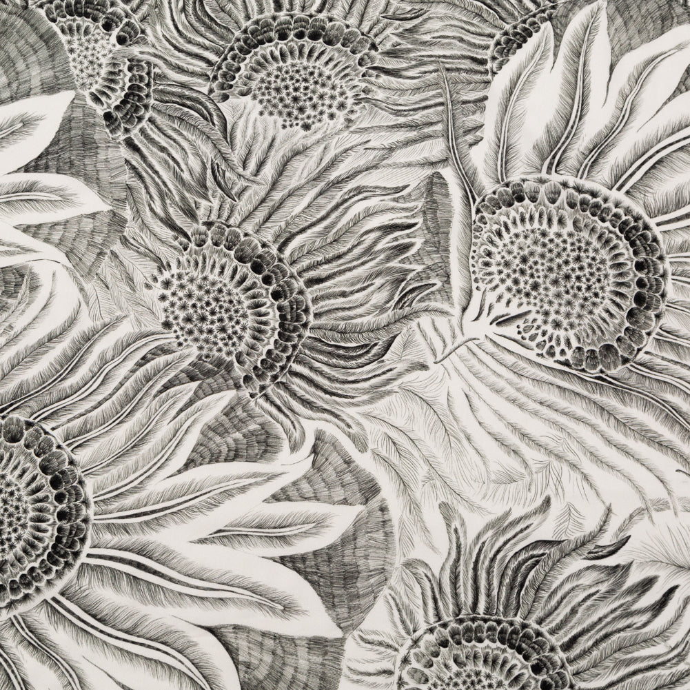 Cotton Voile - Black and White Sunflowers - Mood Exclusive Floral Hideaways Print