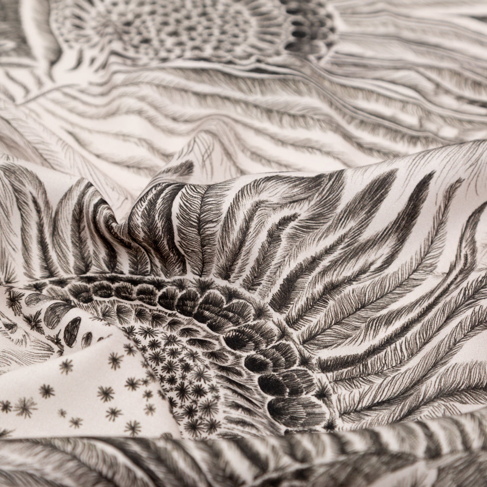 Rayon Challis - Black and White Sunflowers - Mood Exclusive Floral Hideaways Print