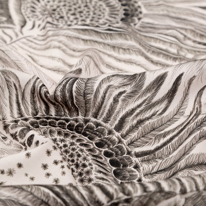 Rayon Challis - Black and White Sunflowers - Mood Exclusive Floral Hideaways Print