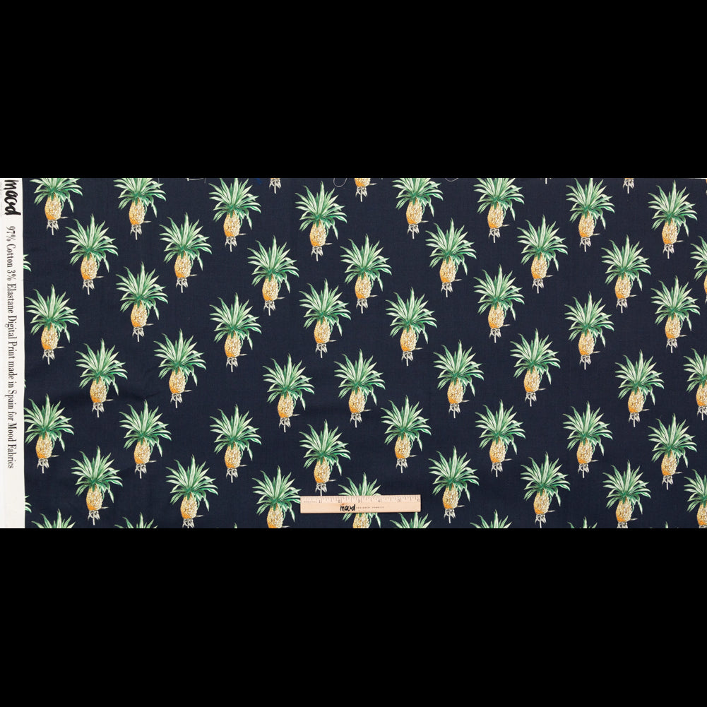 Cotton Voile - Navy Blue Pineapples - Intaglio Pines Print - Mood Exclusive St. Tropez Collection