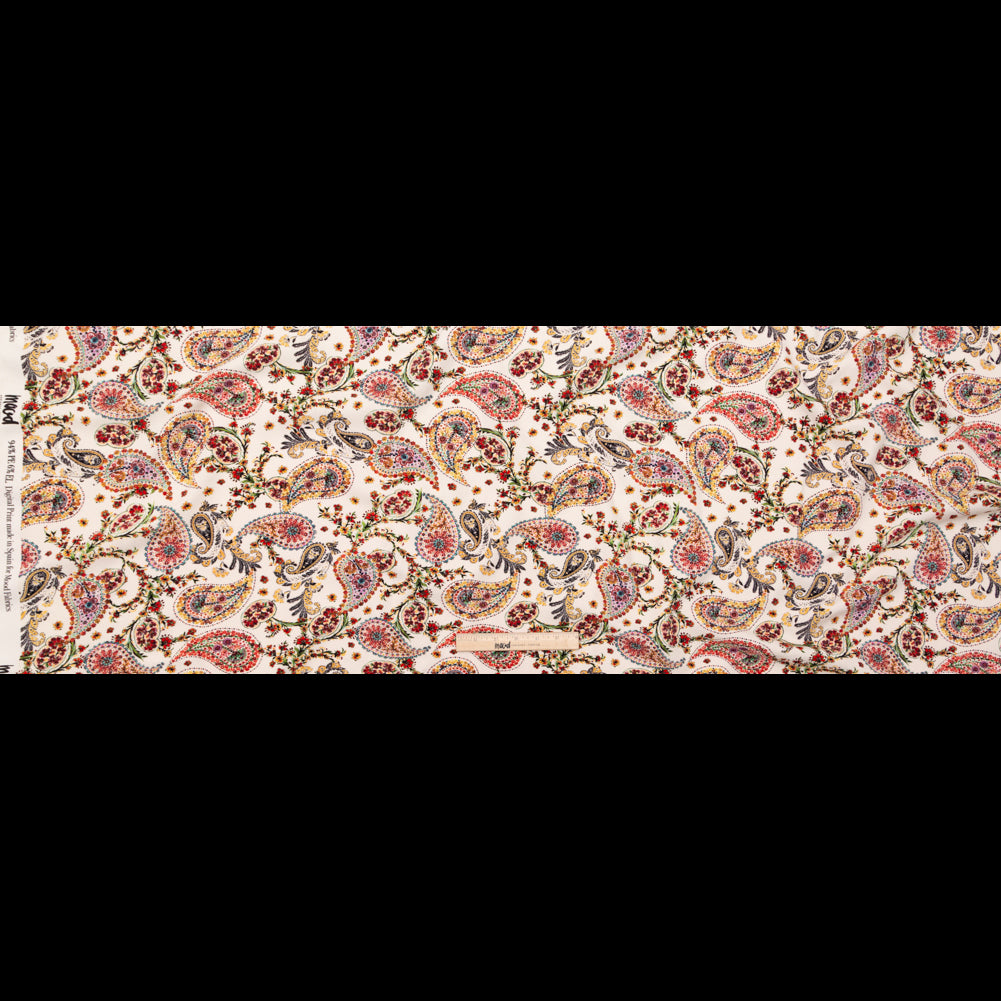 Stretch Polyester Crepe - White Paisleys - Thought Impressions Print - Mood Exclusive Kenko Collection - Full