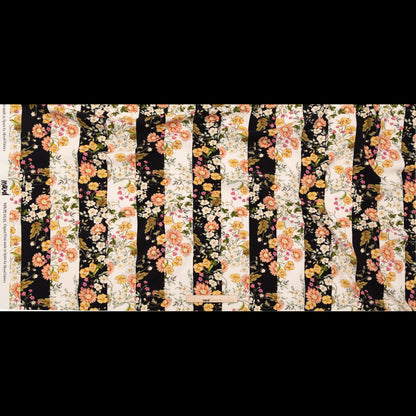 Stretch Polyester Crepe - Black and White Floral Stripes - Better in the Night Print - Mood Exclusive Kenko Collection