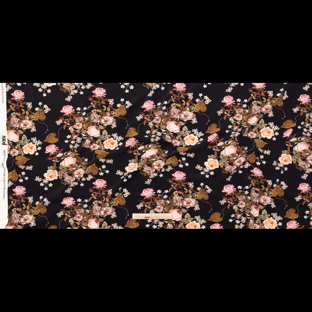 Stretch Polyester Crepe - Black Floral - Blossoms of the Heart Print - Mood Exclusive Kenko Collection