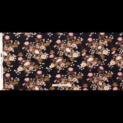 Stretch Polyester Crepe - Black Floral - Blossoms of the Heart Print - Mood Exclusive Kenko Collection