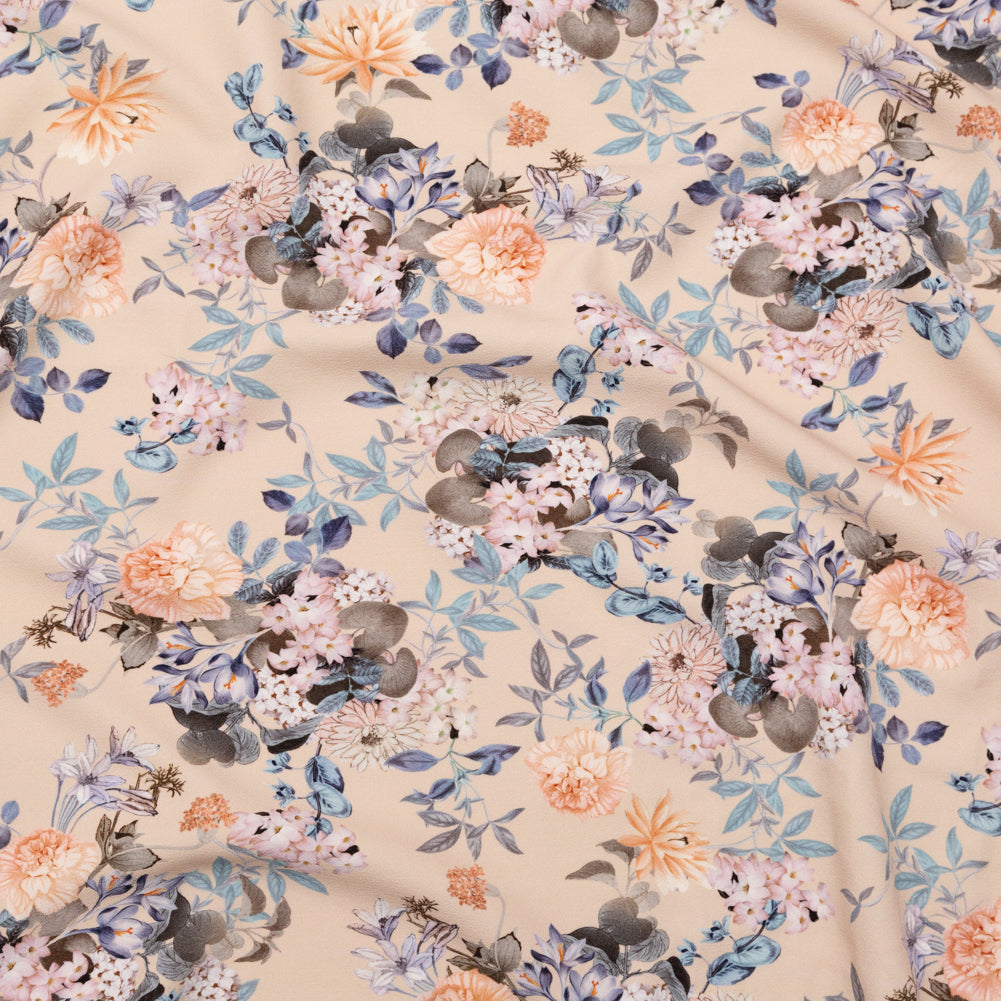 Stretch Polyester Crepe - Bisque Floral - Trifling Thoughts Print - Mood Exclusive Kenko Collection