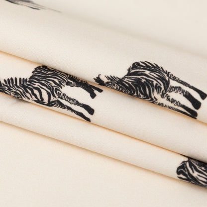 Stretch Cotton Sateen - White Zebras - Passing Interest Print - Mood Exclusive Kenko Collection