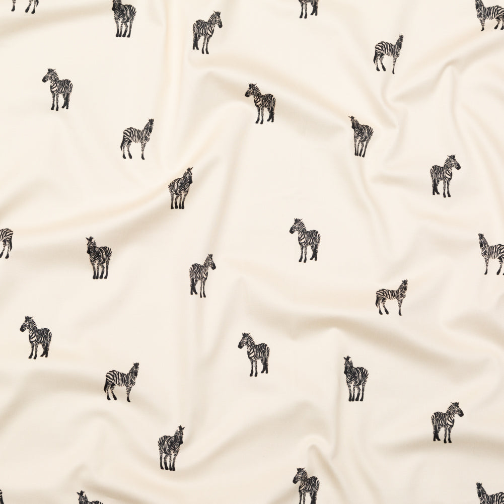 Stretch Cotton Sateen - White Zebras - Passing Interest Print - Mood Exclusive Kenko Collection