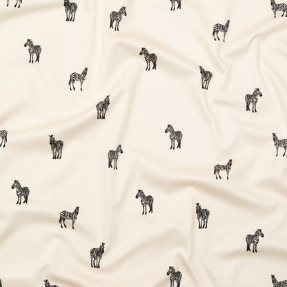 Stretch Cotton Sateen - White Zebras - Passing Interest Print - Mood Exclusive Kenko Collection