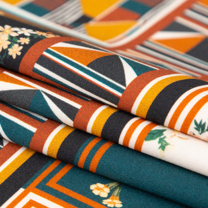 Stretch Cotton Sateen - Floral and Geometric Patchwork - Idle Hours Print - Mood Exclusive Kenko Collection