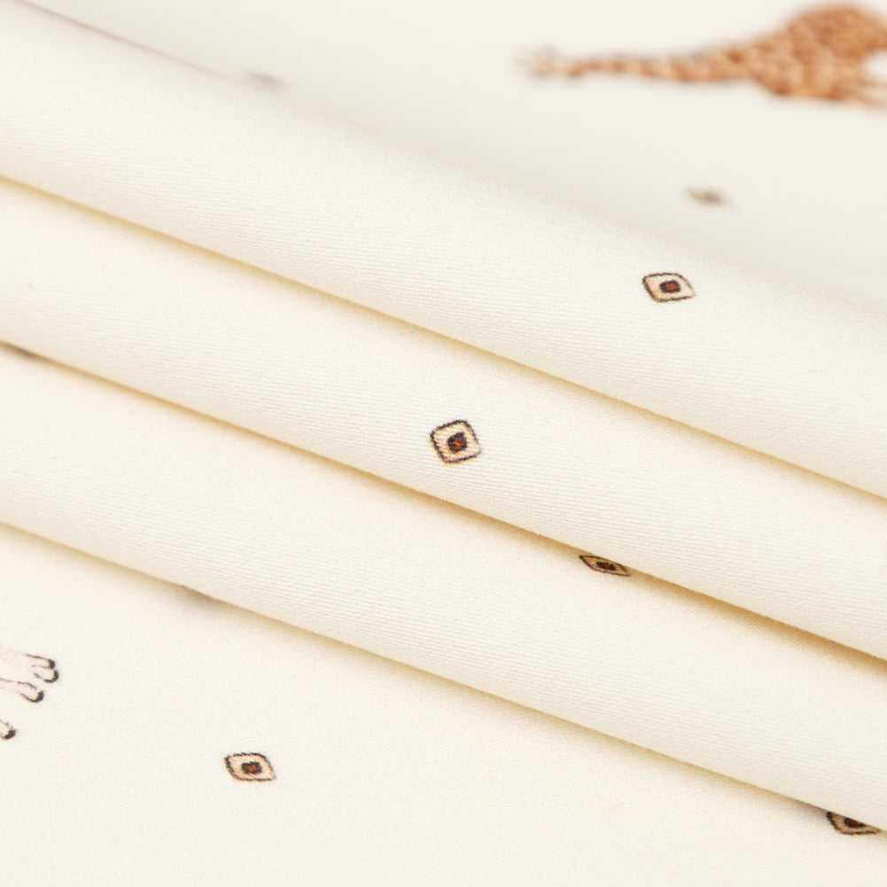 Stretch Cotton Sateen - White Giraffes and Diamonds - Span of Life Print - Mood Exclusive Kenko Collection - Folded