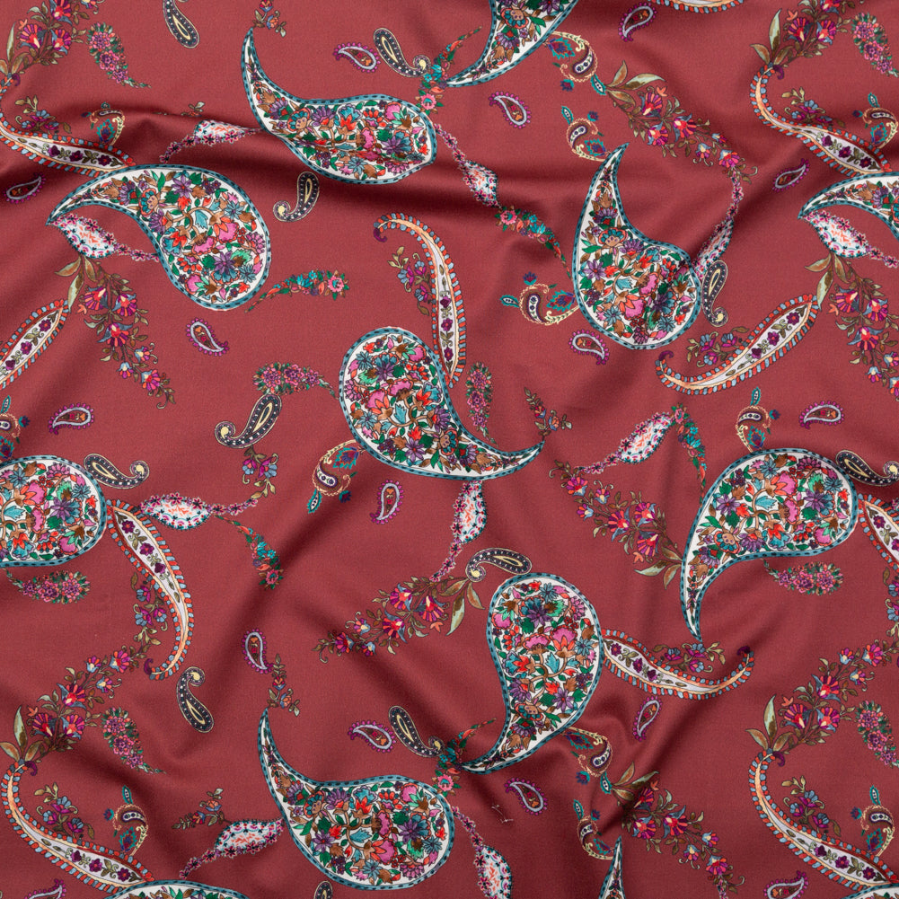 Stretch Cotton Sateen - Red Paisley - Merry Beyond Measure Print - Mood Exclusive Kenko Collection