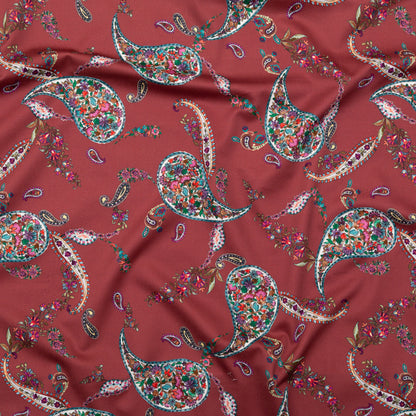 Stretch Cotton Sateen - Red Paisley - Merry Beyond Measure Print - Mood Exclusive Kenko Collection