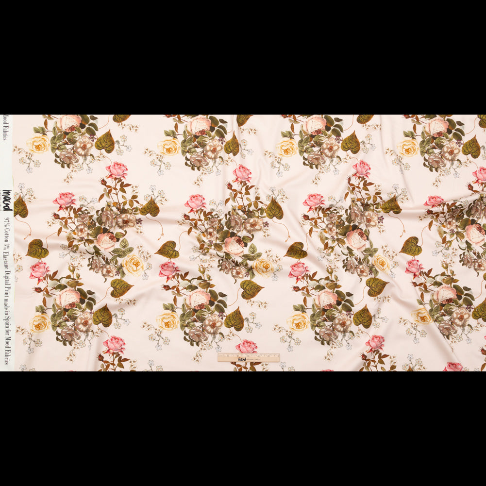 Stretch Cotton Sateen - Silver Peony Floral - Blossoms of the Heart Print - Mood Exclusive Kenko Collection