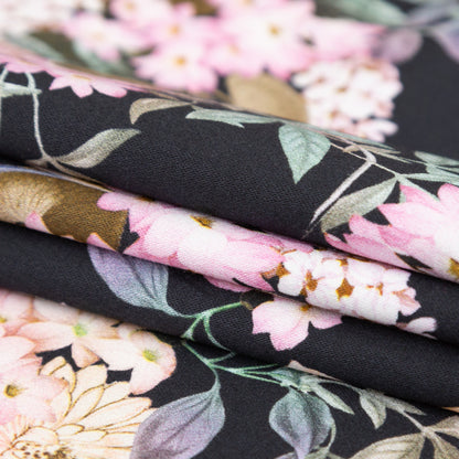 Stretch Cotton Sateen - Black Beauty Floral - Trifling Thoughts Print - Mood Exclusive Kenko Collection