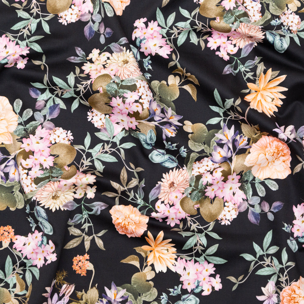 Stretch Cotton Sateen - Black Beauty Floral - Trifling Thoughts Print - Mood Exclusive Kenko Collection