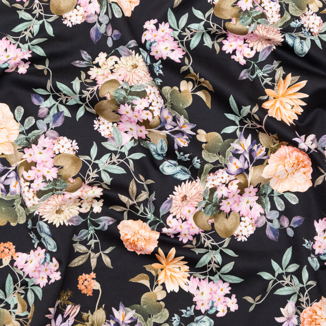 Stretch Cotton Sateen - Black Beauty Floral - Trifling Thoughts Print - Mood Exclusive Kenko Collection