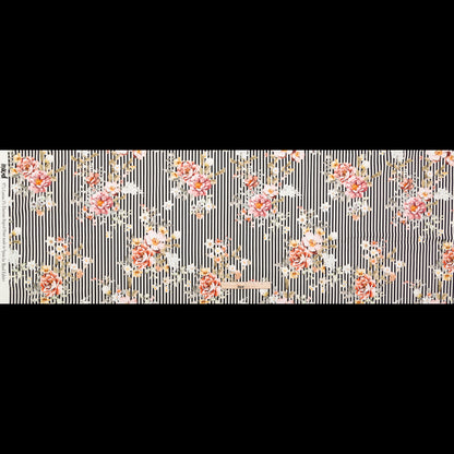 Stretch Cotton Sateen - Red and Black Floral and Stripes - Stream of Consciousness Print - Mood Exclusive Kenko Collection