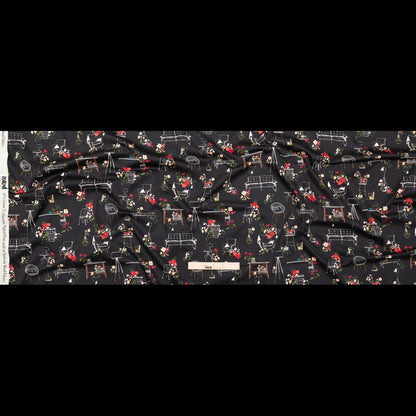 Stretch Cotton Sateen - Black Furniture and Flowers - In the Lamp Light Print - Mood Exclusive Kenko Collection
