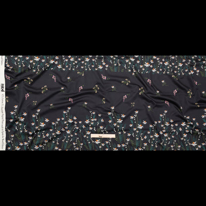 Stretch Cotton Sateen Panel - Black Beauty Daisy Flowers - Growing Distant Print - Mood Exclusive Kenko Collection
