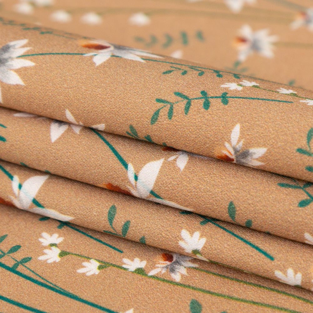 Stretch Cotton Sateen Panel - Brown Sugar Daisy Flowers - Growing Distant Print - Mood Exclusive Kenko Collection - Folded