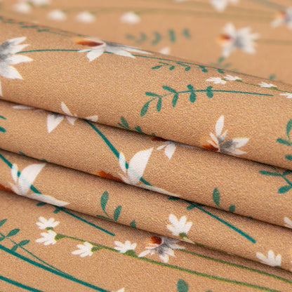 Stretch Cotton Sateen Panel - Brown Sugar Daisy Flowers - Growing Distant Print - Mood Exclusive Kenko Collection